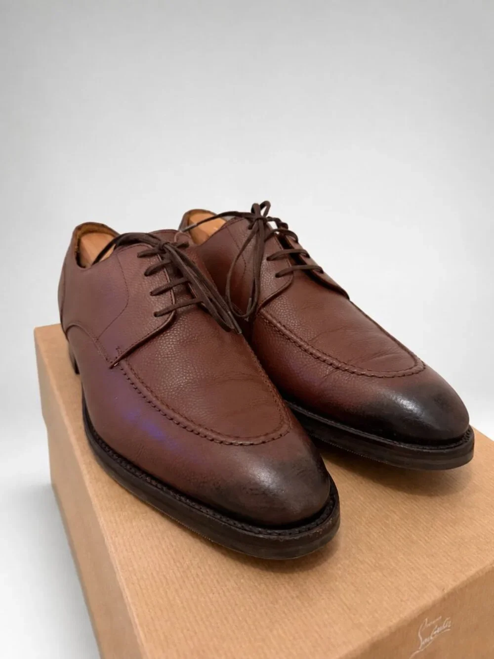 J Fitzpatrick Men's Brown Pebbled Grain Leather Derby Shoes Sz 8.5 E